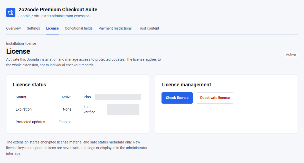 Active Premium Checkout Suite installation license with protected updates enabled